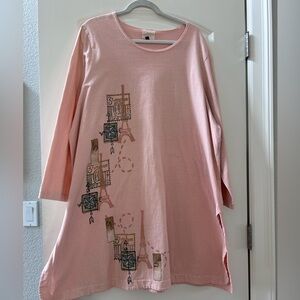 Blue Fish Blush Pink Handpainted Eiffel Tower Tunic Dress. Art to Wear. Organic